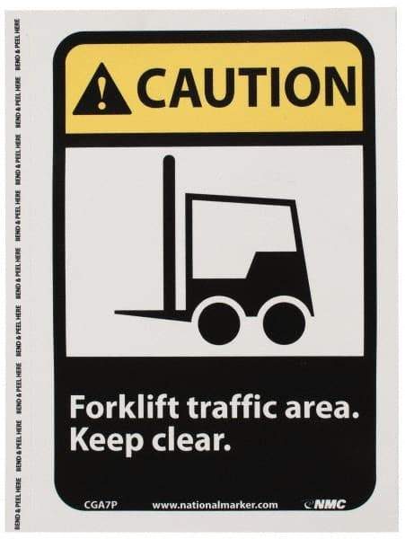 NMC - "Caution - Forklift Traffic Area - Keep Clear", 10" Long x 7" Wide, Pressure-Sensitive Vinyl Safety Sign - Rectangle, 0.004" Thick, Use for Accident Prevention - Americas Industrial Supply