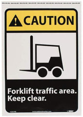 NMC - "Caution - Forklift Traffic Area - Keep Clear", 14" Long x 10" Wide, Pressure-Sensitive Vinyl Safety Sign - Rectangle, 0.004" Thick, Use for Accident Prevention - Americas Industrial Supply