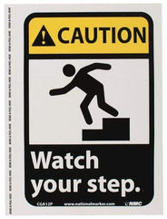 NMC - "Caution - Watch Your Step", 10" Long x 7" Wide, Pressure-Sensitive Vinyl Safety Sign - Rectangle, 0.004" Thick, Use for Accident Prevention - Americas Industrial Supply