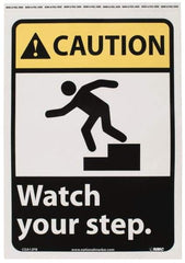 NMC - "Caution - Watch Your Step", 14" Long x 10" Wide, Pressure-Sensitive Vinyl Safety Sign - Rectangle, 0.004" Thick, Use for Accident Prevention - Americas Industrial Supply