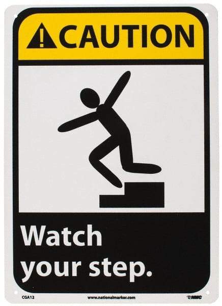 NMC - "Caution - Watch Your Step", 14" Long x 10" Wide, Rigid Plastic Safety Sign - Rectangle, 0.05" Thick, Use for Accident Prevention - Americas Industrial Supply