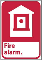 NMC - Fire Alarm, Pressure Sensitive Vinyl Fire Sign - 10" Wide x 14" High - Americas Industrial Supply