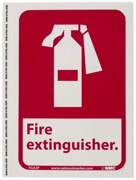 NMC - Fire Extinguisher, Pressure Sensitive Vinyl Fire Sign - 7" Wide x 10" High - Americas Industrial Supply