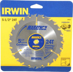 Irwin - 5-1/2" Diam, 10mm Arbor Hole Diam, 24 Tooth Wet & Dry Cut Saw Blade - Carbide-Tipped, Framing & Ripping Action, Standard Round Arbor - Americas Industrial Supply