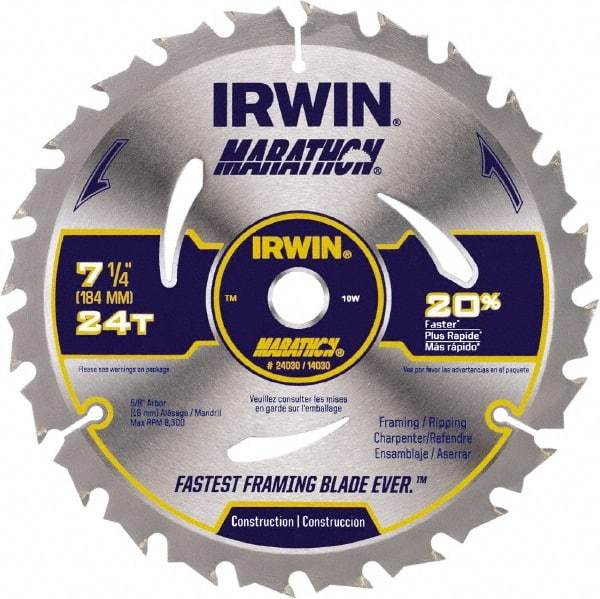 Irwin - 6-1/2" Diam, 5/8" Arbor Hole Diam, 18 Tooth Wet & Dry Cut Saw Blade - Carbide-Tipped, Framing & Ripping Action, Standard Round Arbor - Americas Industrial Supply