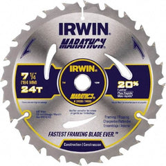 Irwin - 6-1/2" Diam, 5/8" Arbor Hole Diam, 18 Tooth Wet & Dry Cut Saw Blade - Carbide-Tipped, Framing & Ripping Action, Standard Round Arbor - Americas Industrial Supply