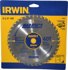 Irwin - 6-1/2" Diam, 5/8" Arbor Hole Diam, 40 Tooth Wet & Dry Cut Saw Blade - Carbide-Tipped, Trimming Action, Standard Round Arbor - Americas Industrial Supply