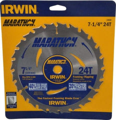 Irwin - 7-1/4" Diam, 5/8" Arbor Hole Diam, 24 Tooth Wet & Dry Cut Saw Blade - Carbide-Tipped, Framing & Ripping Action, Diamond Arbor - Americas Industrial Supply
