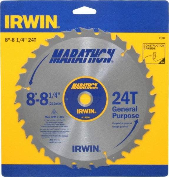 Irwin - 8-1/4" Diam, 5/8" Arbor Hole Diam, 24 Tooth Wet & Dry Cut Saw Blade - Carbide-Tipped, General Purpose Action, Diamond Arbor - Americas Industrial Supply