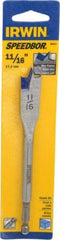 Irwin - 11/16", 1/4" Hex Shank, Bright Finish, High Speed Steel, Spade Blade Drill Bit - 2 Spurs, 6" Overall Length, 2" Shank Length, No Wire Fishing Hole - Americas Industrial Supply