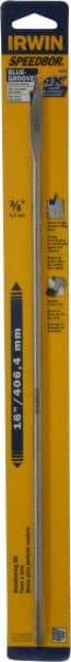 Irwin - 3/8", 1/4" Hex Shank, Bright Finish, High Speed Steel, Spade Blade Drill Bit - 2 Spurs, 16" Overall Length, 2" Shank Length, No Wire Fishing Hole - Americas Industrial Supply