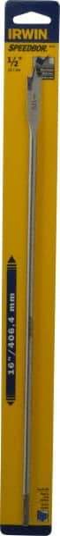 Irwin - 1/2", 1/4" Hex Shank, Bright Finish, High Speed Steel, Spade Blade Drill Bit - 2 Spurs, 16" Overall Length, 2" Shank Length, No Wire Fishing Hole - Americas Industrial Supply