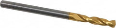 Guhring - 3.29946mm 140° Spiral Flute Solid Carbide Screw Machine Drill Bit - TiN Finish, Right Hand Cut, 18mm Flute Length, 49mm OAL, SU Point, Straight Shank - Americas Industrial Supply