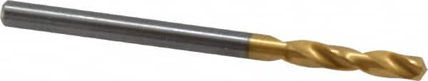 Guhring - 3.40106mm 140° Spiral Flute Solid Carbide Screw Machine Drill Bit - TiN Finish, Right Hand Cut, 20mm Flute Length, 52mm OAL, SU Point, Straight Shank - Americas Industrial Supply