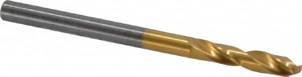 Guhring - #25 140° Spiral Flute Solid Carbide Screw Machine Drill Bit - TiN Finish, Right Hand Cut, 22mm Flute Length, 55mm OAL, SU Point, Straight Shank - Americas Industrial Supply