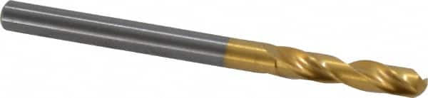 Guhring - 4.0005mm 140° Spiral Flute Solid Carbide Screw Machine Drill Bit - TiN Finish, Right Hand Cut, 22mm Flute Length, 55mm OAL, SU Point, Straight Shank - Americas Industrial Supply