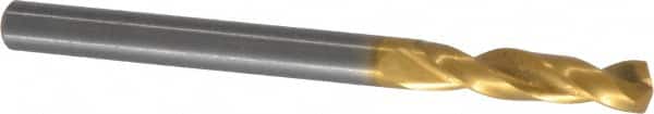 Guhring - 4.20116mm 140° Spiral Flute Solid Carbide Screw Machine Drill Bit - TiN Finish, Right Hand Cut, 22mm Flute Length, 55mm OAL, SU Point, Straight Shank - Americas Industrial Supply