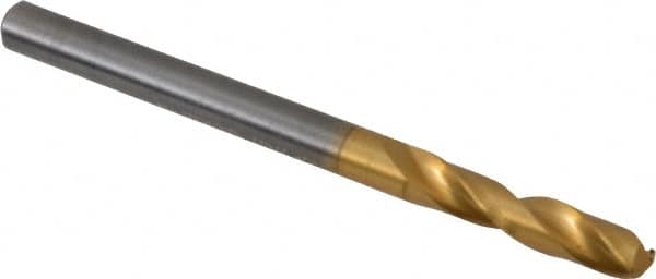 Guhring - 11/64" 140° Spiral Flute Solid Carbide Screw Machine Drill Bit - TiN Finish, Right Hand Cut, 24mm Flute Length, 58mm OAL, SU Point, Straight Shank - Americas Industrial Supply