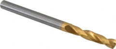 Guhring - 4.39928mm 140° Spiral Flute Solid Carbide Screw Machine Drill Bit - TiN Finish, Right Hand Cut, 24mm Flute Length, 58mm OAL, SU Point, Straight Shank - Americas Industrial Supply