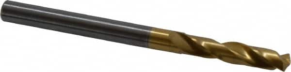 Guhring - #12 140° Spiral Flute Solid Carbide Screw Machine Drill Bit - TiN Finish, Right Hand Cut, 26mm Flute Length, 62mm OAL, SU Point, Straight Shank - Americas Industrial Supply