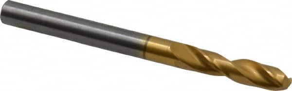 Guhring - 5.19938mm 140° Spiral Flute Solid Carbide Screw Machine Drill Bit - TiN Finish, Right Hand Cut, 26mm Flute Length, 62mm OAL, SU Point, Straight Shank - Americas Industrial Supply