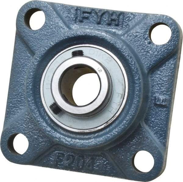 Value Collection - 3/4" ID, 3-3/8" OAW x 3-3/8" OAL x 3-3/8" OAH 4-Bolt High Temperature Flange Bearing - 1,650 Lb Static Cap, 2,830 Lb Dyn Cap, 2-1/2" Btw Mnt Hole Ctrs, 19/32" Base-to-Ctr Ht, Cast Iron - Americas Industrial Supply