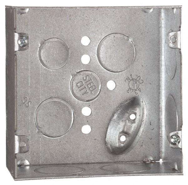 Thomas & Betts - 1 Gang, 1/2, 3/4 Inch Knockout, Nonweather Resistant, Square Outlet Box - 4-11/16 Inch Wide x 2-1/8 Inch Deep x 4-11/16 Inch High, Pre-Galvanized - Americas Industrial Supply