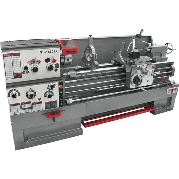 Jet - 16" Swing, 60" Between Centers, 230/460 Volt, Triple Phase Engine Lathe - 7MT Taper, 7-1/2 hp, 25 to 1,800 RPM, 3-1/8" Bore Diam, 40" Deep x 48" High x 116-1/2" Long - Americas Industrial Supply