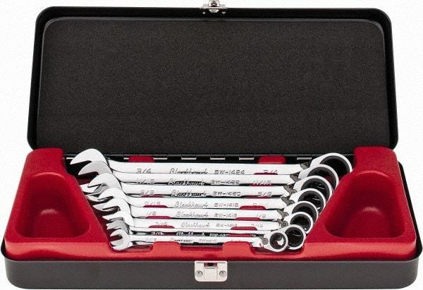 Blackhawk by Proto - 8 Piece, 5/16" to 3/4", Combination Wrench Set - Inch Measurement Standard, Full Polish Finish, Comes in Case - Americas Industrial Supply