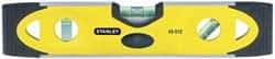 Stanley - Magnetic 9" Long 3 Vial Torpedo Level - Aluminum, Black/Yellow, 1 45°, 1 Level & 1 Plumb Vials - Americas Industrial Supply