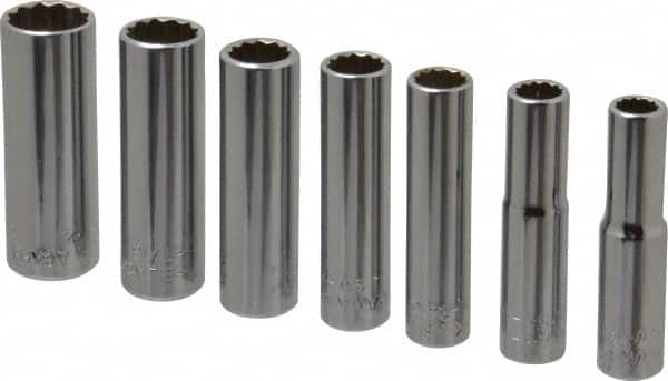 Blackhawk by Proto - 7 Piece 1/4" Drive Deep Well Socket Set - 12 Points, 1/4" to 1/2" Range, Inch Measurement Standard - Americas Industrial Supply