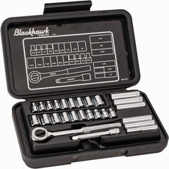 Blackhawk by Proto - 27 Piece 1/4" Drive Deep Well Socket Set - 6, 12 Points, 3/16" to 1/2" (4mm to 13mm) Range, Inch/Metric Measurement Standard - Americas Industrial Supply