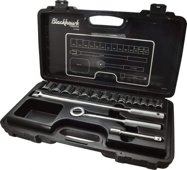 Blackhawk by Proto - 17 Piece 1/2" Drive Socket Set - 12 Points, 10mm to 28mm Range, Metric Measurement Standard - Americas Industrial Supply
