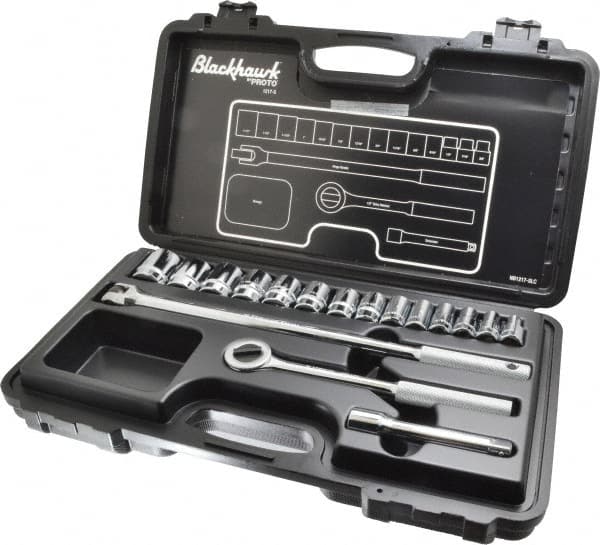 Blackhawk by Proto - 17 Piece 1/2" Drive Socket Set - 6, 12 Points, 3/8" to 1-1/4" Range, Inch Measurement Standard - Americas Industrial Supply