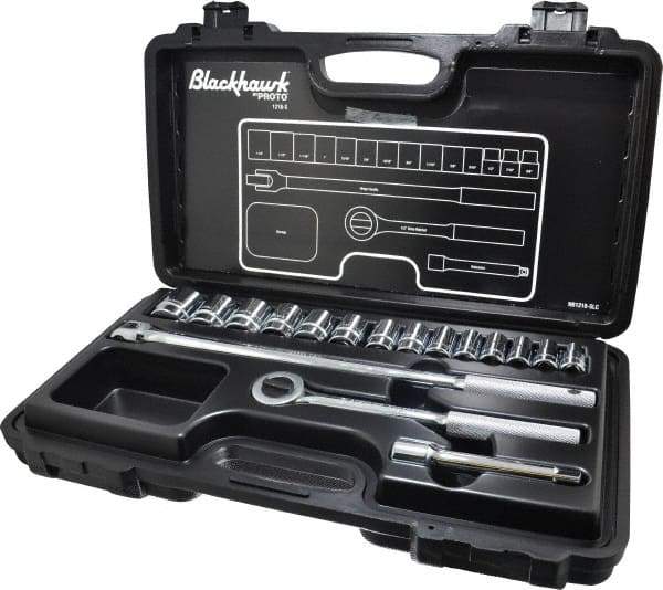 Blackhawk by Proto - 17 Piece 1/2" Drive Socket Set - 6 Points, 3/8" to 1-1/4" Range, Inch Measurement Standard - Americas Industrial Supply