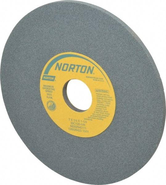 Norton - 7" Diam x 1-1/4" Hole x 1/4" Thick, I Hardness, 120 Grit Surface Grinding Wheel - Silicon Carbide, Type 1, Fine Grade, 3,600 Max RPM, Vitrified Bond, No Recess - Americas Industrial Supply
