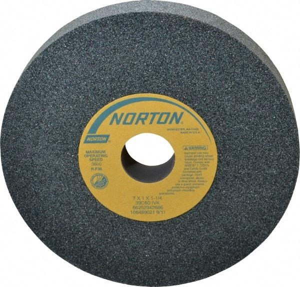 Norton - 7" Diam x 1-1/4" Hole x 1" Thick, I Hardness, 60 Grit Surface Grinding Wheel - Silicon Carbide, Type 1, Medium Grade, 3,600 Max RPM, Vitrified Bond, No Recess - Americas Industrial Supply