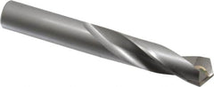 Made in USA - 14mm 118° Spiral Flute Carbide-Tipped Screw Machine Drill Bit - Bright Finish, Right Hand Cut, 2-33/64" Flute Length, 4-1/64" OAL, Standard Point, Straight Shank - Americas Industrial Supply