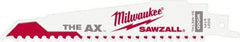 Milwaukee Tool - 6" Long x 1" Thick, Steel Reciprocating Saw Blade - Tapered Profile, 5 to 8 TPI, Toothed Edge, Universal Shank - Americas Industrial Supply