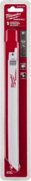 Milwaukee Tool - 8" Long x 5/8" Thick, Steel Reciprocating Saw Blade - Straight Profile, 10 to 14 TPI, Toothed Edge, Universal Shank - Americas Industrial Supply