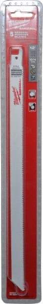 Milwaukee Tool - 12" Long x 5/8" Thick, Steel Reciprocating Saw Blade - Straight Profile, 10 to 14 TPI, Toothed Edge, Universal Shank - Americas Industrial Supply