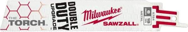 Milwaukee Tool - 6" Long x 1" Thick, Steel Reciprocating Saw Blade - Straight Profile, 18 TPI, Toothed Edge, Universal Shank - Americas Industrial Supply