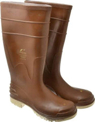 OnGuard - Size 8 Steel Knee Boot - Brown, PVC Upper, 16" High, Chemical Resistant, Non-Slip - Americas Industrial Supply