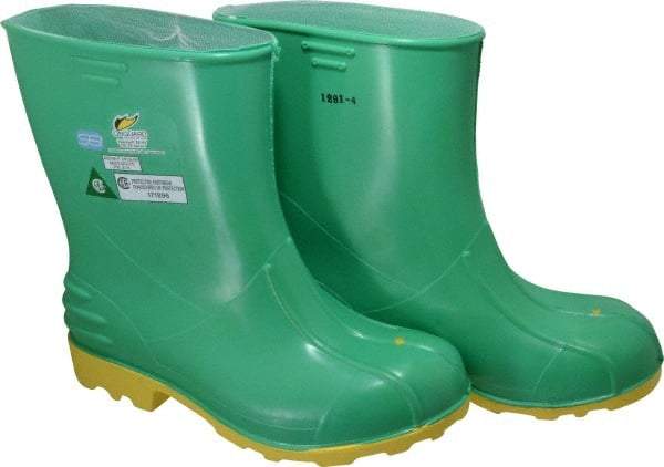 Dunlop Protective Footwear - Men's Size 9-10 Medium Width Steel Knee Boot - Green, PVC Upper, 11" High, Chemical Resistant, Non-Slip - Americas Industrial Supply