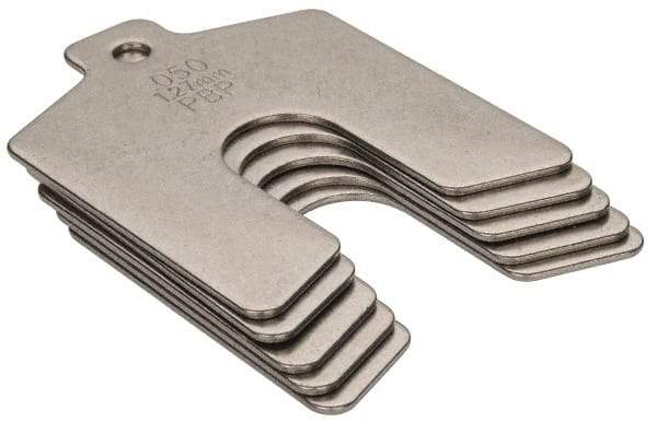 Made in USA - 5 Piece, 2 Inch Long x 2 Inch Wide x 0.05 Inch Thick, Slotted Shim Stock - Stainless Steel, 5/8 Inch Wide Slot - Americas Industrial Supply