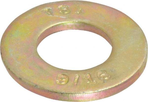 Value Collection - 9/16" Screw, Grade 8 Steel SAE Flat Washer - 19/32" ID x 1-3/16" OD, 3/32" Thick, Zinc Yellow Dichromate Finish - Americas Industrial Supply