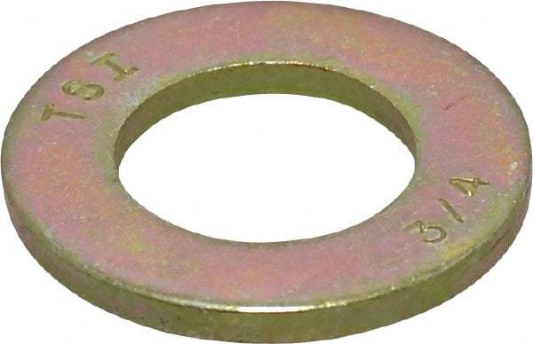 Value Collection - 3/4" Screw, Grade 8 Steel SAE Flat Washer - 13/16" ID x 1-1/2" OD, 9/64" Thick, Zinc Yellow Dichromate Finish - Americas Industrial Supply