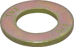 Value Collection - 3/4" Screw, Grade 8 Steel SAE Flat Washer - 13/16" ID x 1-1/2" OD, 9/64" Thick, Zinc Yellow Dichromate Finish - Americas Industrial Supply