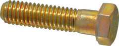 Made in USA - 3/8-16 UNC, 1-1/2" Length Under Head Hex Head Cap Screw - Partially Threaded, Grade 8 Alloy Steel, Zinc Yellow Dichromate Finish, 9/16" Hex - Americas Industrial Supply