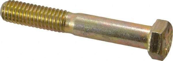 Made in USA - 3/8-16 UNC, 2-1/2" Length Under Head Hex Head Cap Screw - Partially Threaded, Grade 8 Alloy Steel, Zinc Yellow Dichromate Finish, 9/16" Hex - Americas Industrial Supply